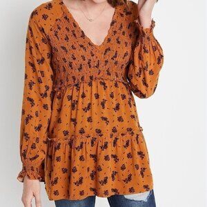 Maurices XS Blouse Top Shirt Floral Yellow Blouse Long Sleeve Boho Fall Flowy Xs